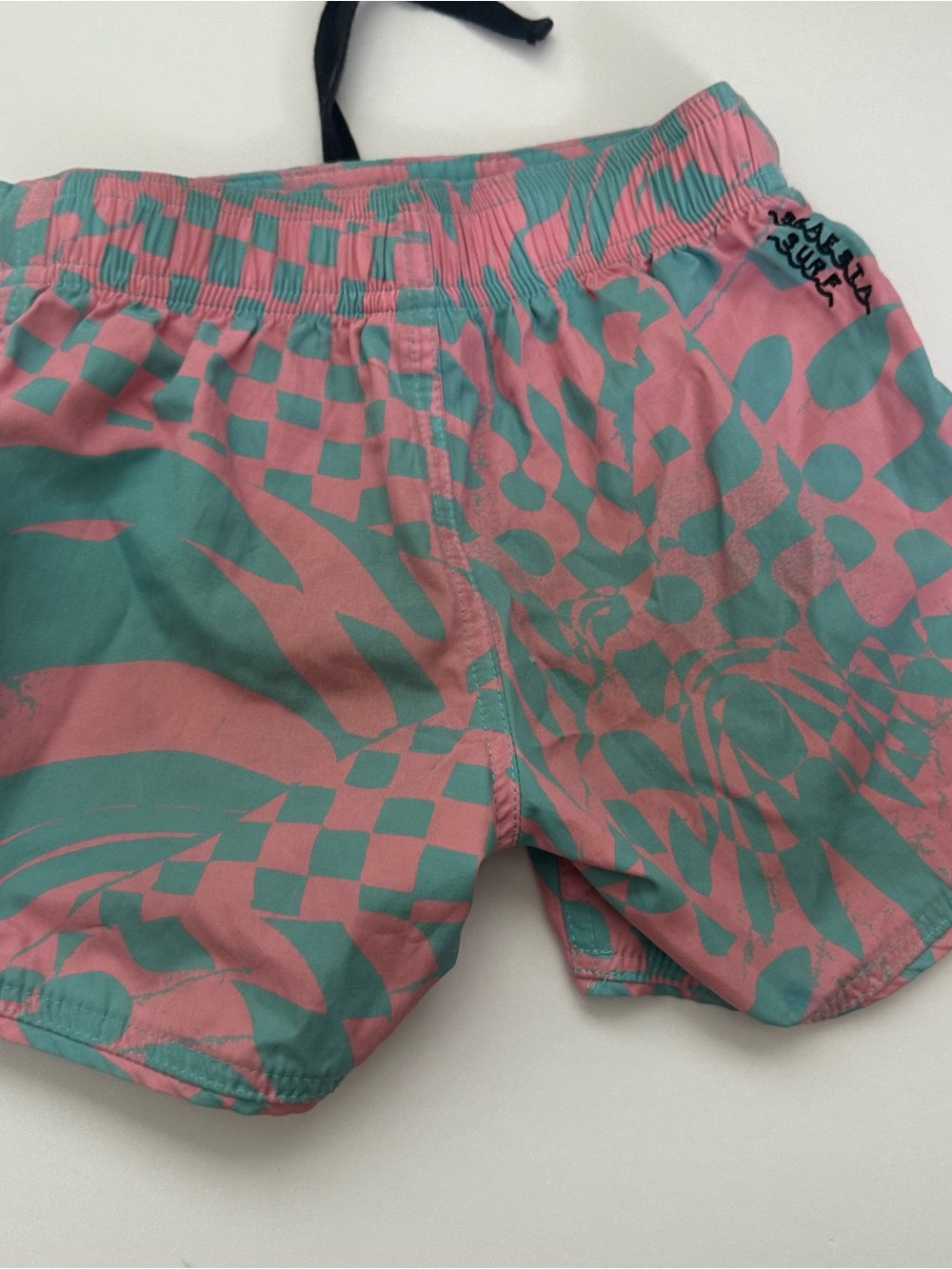 Kids Swim Trunks - Pink & Teal Patterned Swim Shorts - Picture 3 of 4